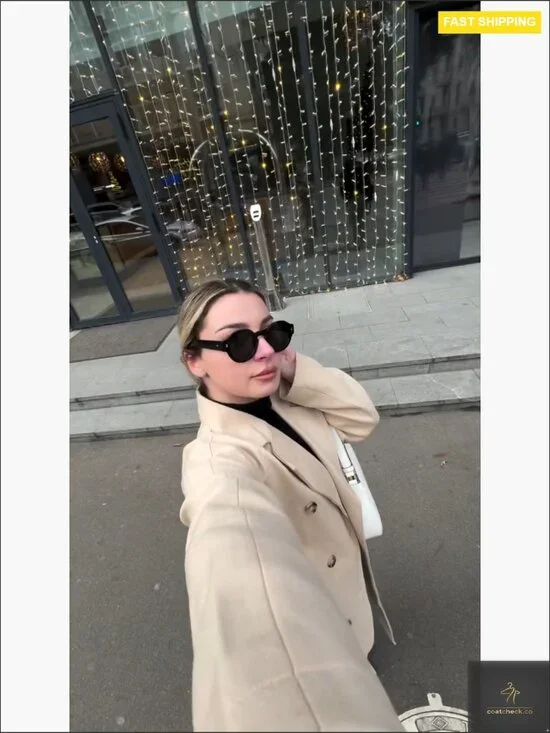 Elegant Wool Pea Coat Double Breasted Mid-Long Winter Overcoat with Belt - Picture 7 of 7